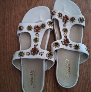 White Sandals with Beaded Embellishments
